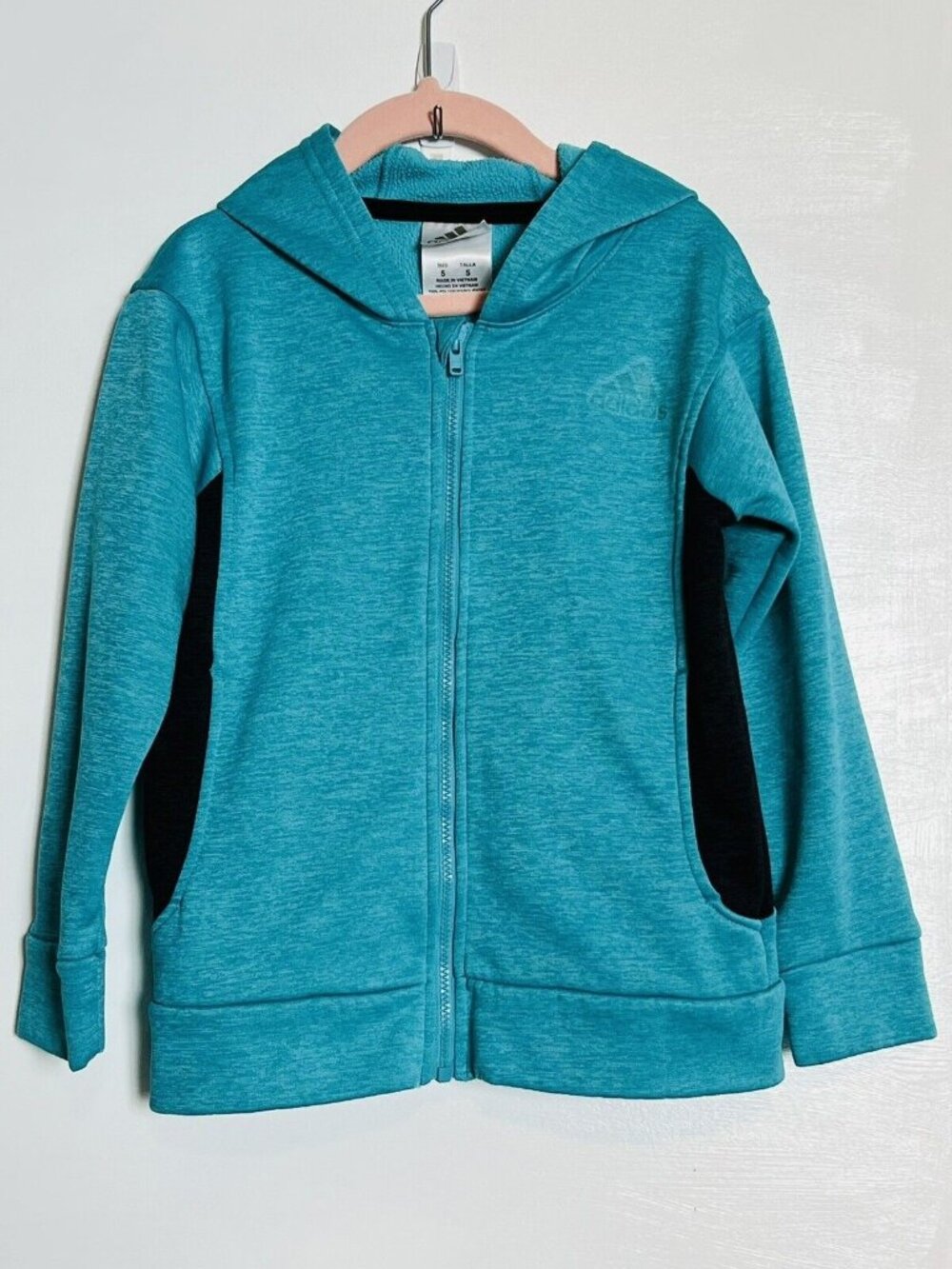 ADIDAS Jacket Girls Teal Black Sweatshirt Hoodie Full Zip Athletic Soccer 5